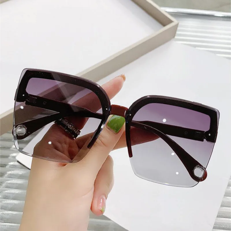 

2023New fashion oversized sunglasses men and women rimless square sunglasses eyeglasses luxury brand design Uv400 Female Shades