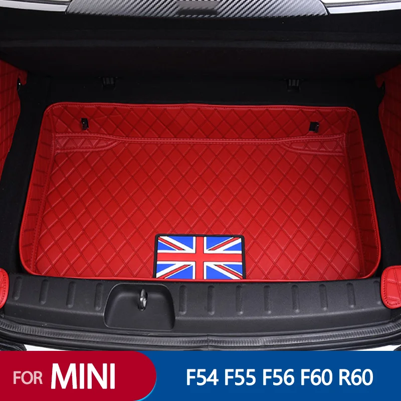 

Red Leather Red Line Union Jack Car Rear Trunk Bottom Pad For MINI COOPER F54 F55 F56 F60 R60 Clubman Countryman Protection Mat
