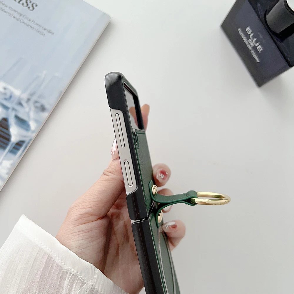 Premium PU Leather Magnetic Phone Case with Ring Holder and Magsafe Wireless Charging Compatibility