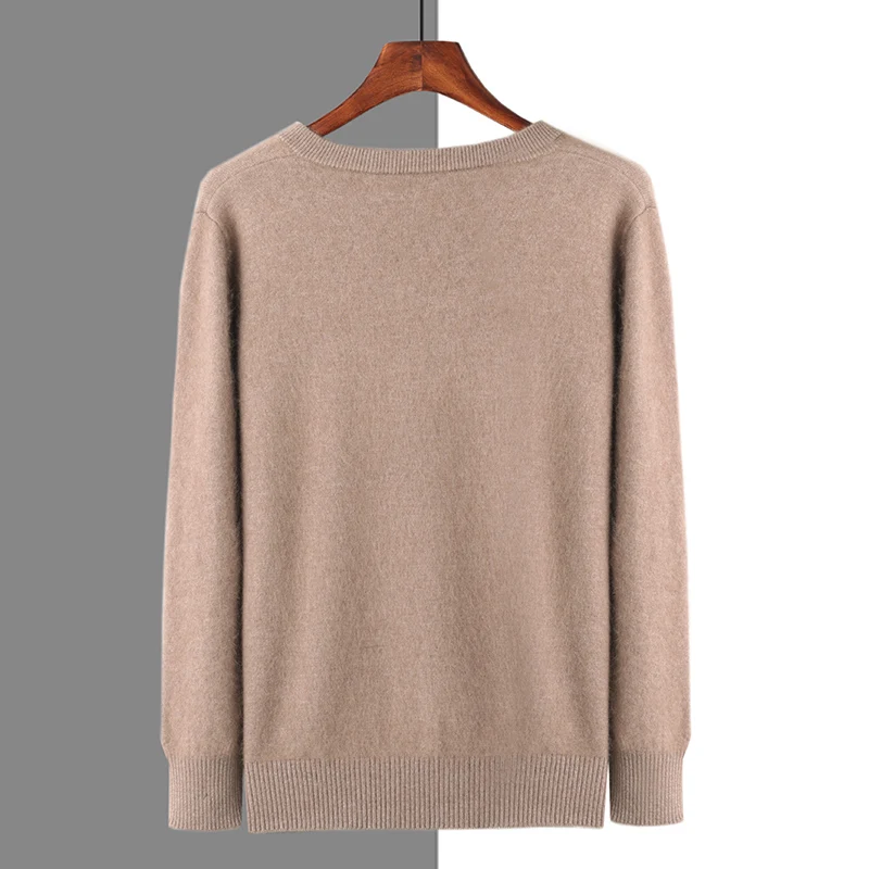 2024 autumn and winter new men's 100% mink cashmere sweater V-neck pullover knitted plus size coat long sleeve high-end pullover 6