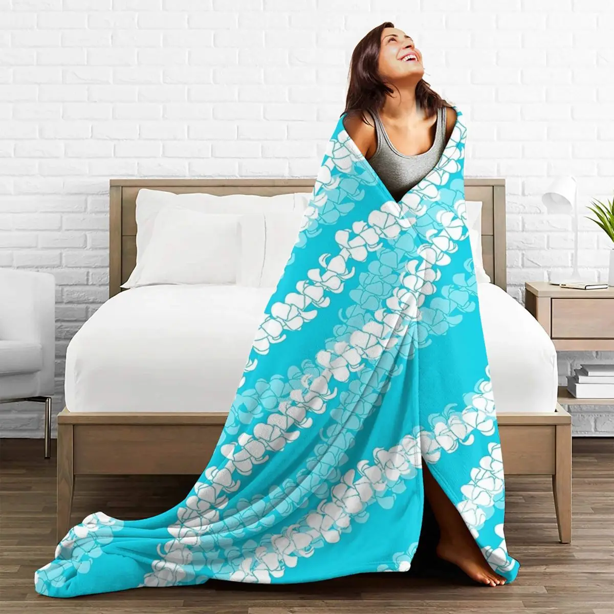 Puakenikeni Single Leis On Turquoise Blanket Flannel Breathable Throw Blankets Sofa For Home Bedroom Throws Bedspread Quilt 5