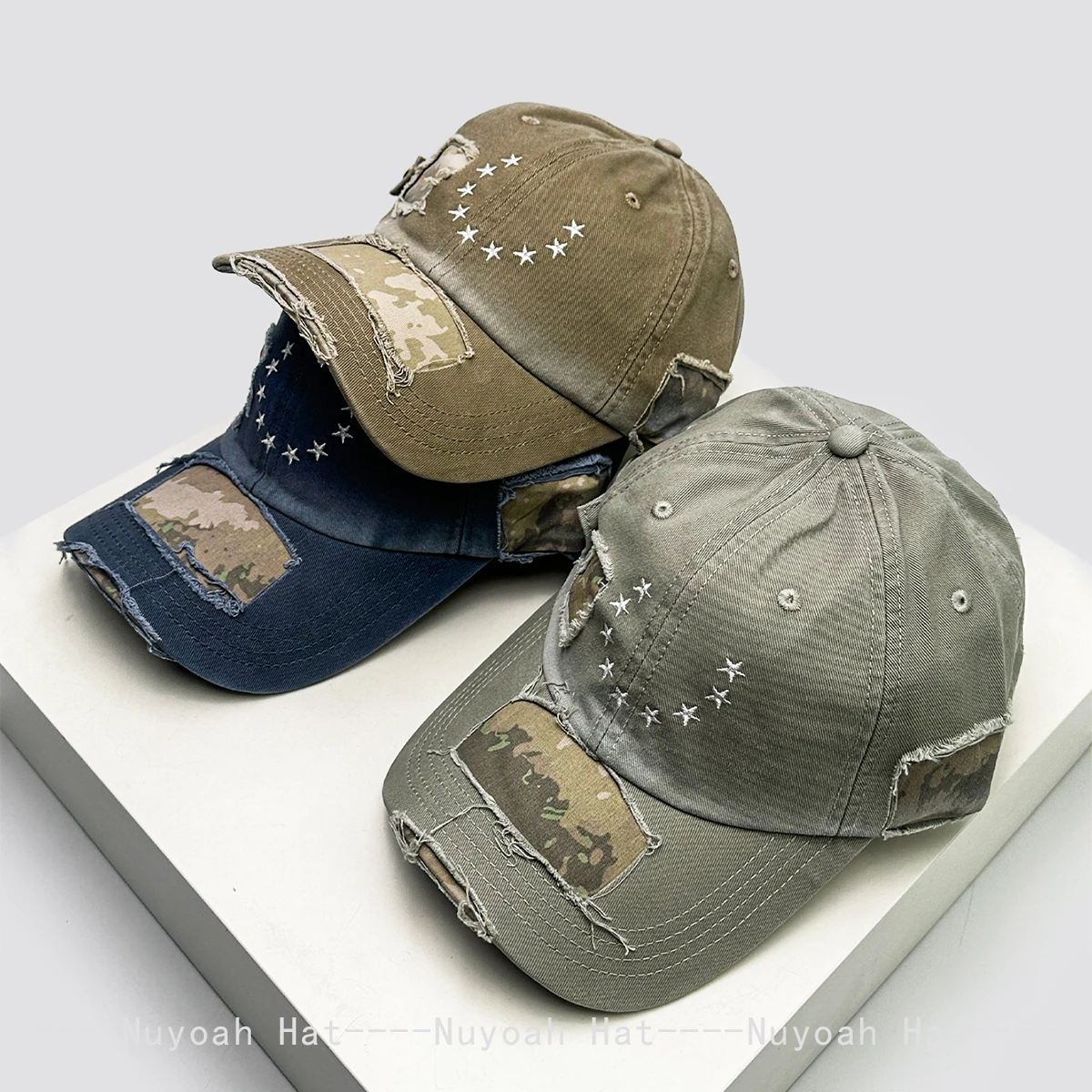 Neue Nischen-Baseballkappen für Damen und Herren mit Patchwork und Sternen-Stickerei, Sonnenschutz, vielseitig, Streetwear, modisch, im Used-Look