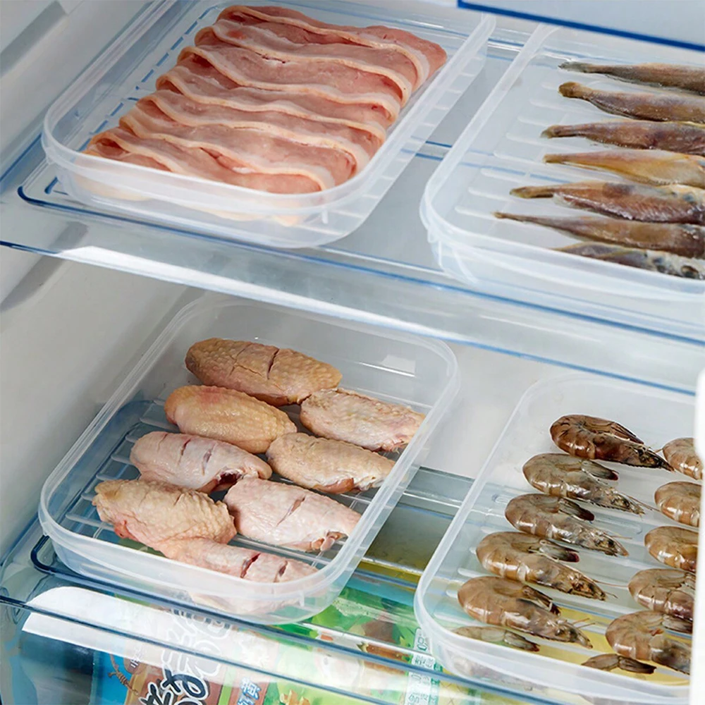 1pc Transparent With cover Grid Refrigerator Large Capacity Storage Box Frozen Meat Compartment Food Sub-packed Kitchen Tools