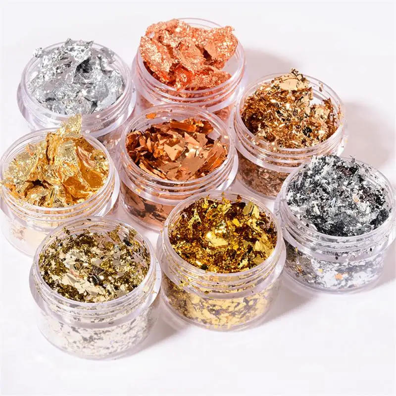 Nail Art Accessories Gold Silver Copper Foil Sequins Glitter Leaf Flake Sheet Bulk Foil Paper For Gilding Manicure Decoration 2