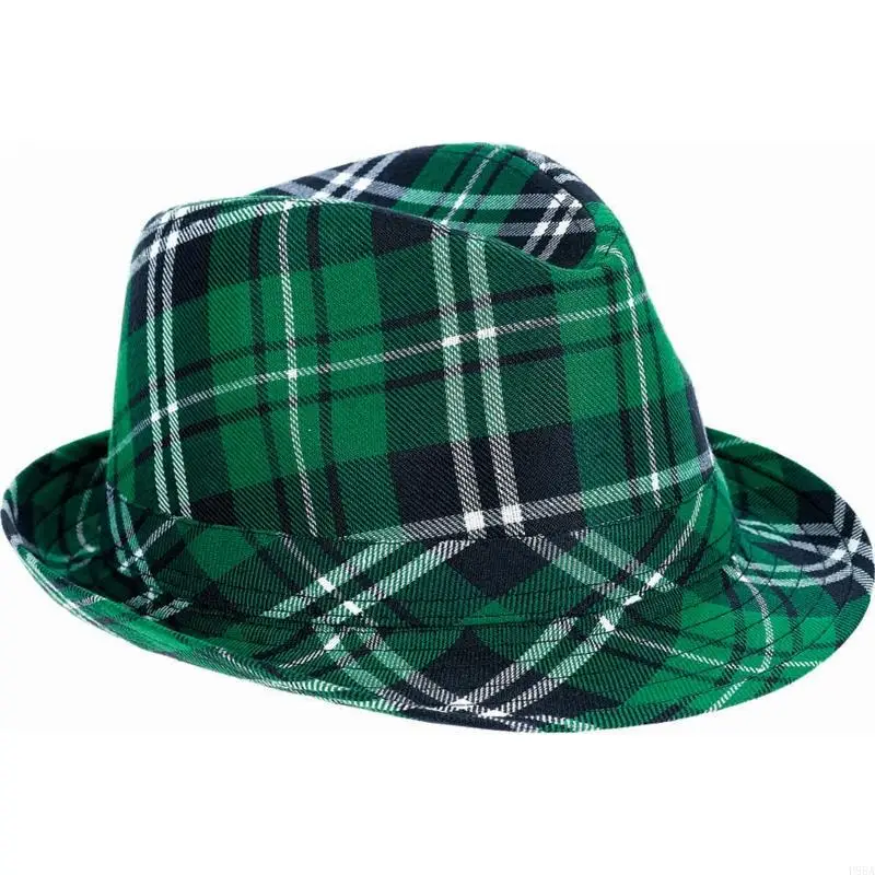 Unisex Fisherman Hat Hip Hop Leprechaun Hat Bucket Plaid Green Fedora for Saint. Patrick Day Costume Accessories