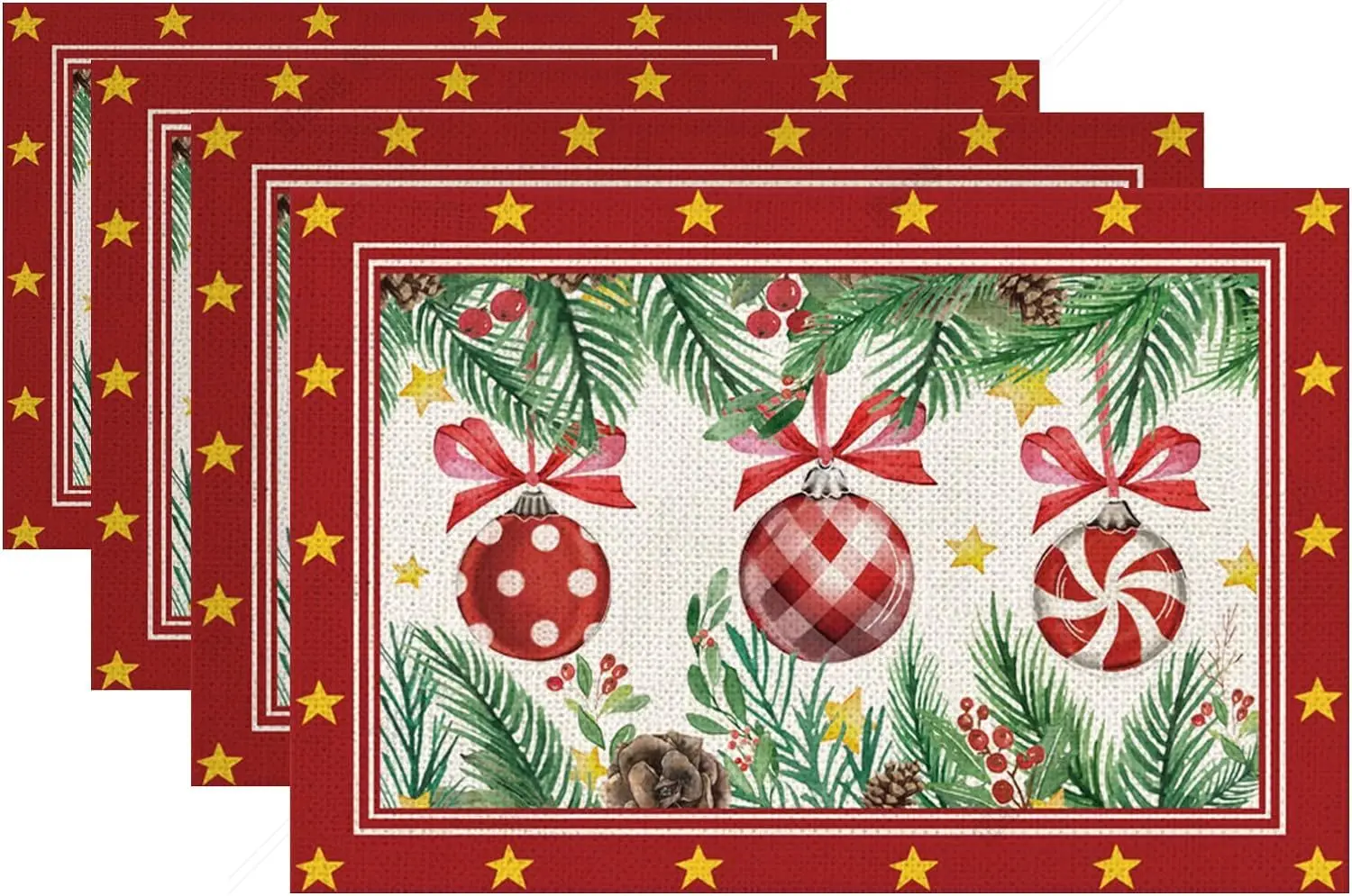 

Christmas Decorations Holly Ball Placemats 18x12 Inches Seasonal Xmas Decor Farmhouse Indoor Vintage Theme Gathering Holiday