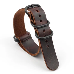 Luxury Crackle Textured Leather Brown Watch Strap with Black Buckle - 22mm (Red Brown)