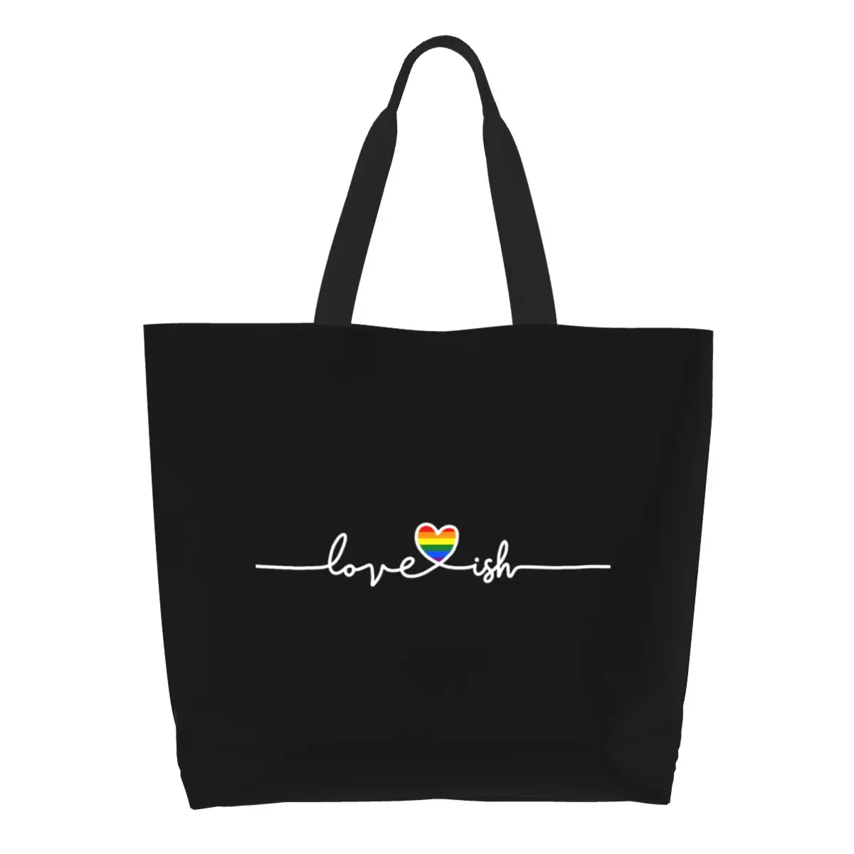 

Fashion Rainbow Hearbeat LGBT Shopping Tote Bag Reusable Gay Pride Lesbian Canvas Grocery Shoulder Shopper Bag