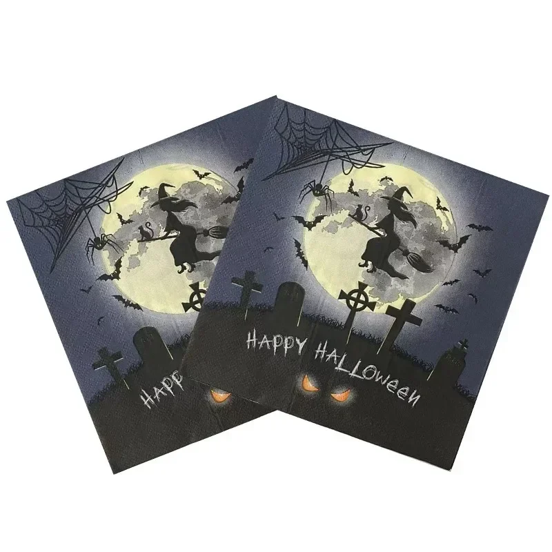 20jpcs/pac 2-Ply Halloween Pumpkin Spooky Witch Theme Holiday Ghost Party Disposable Tissue Paper Decoration for Photo Shoots