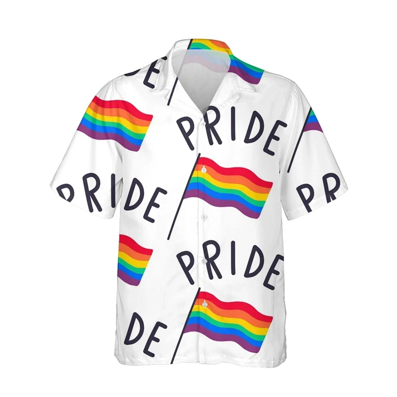 thumbnail image 1 of Camisetas con la bandera del arcoíris LGBT para hombres y mujeres, camisetas con estampado 3D, personalidad, solapa fresca, botón único, blusas de verano de manga corta, 1 of 5