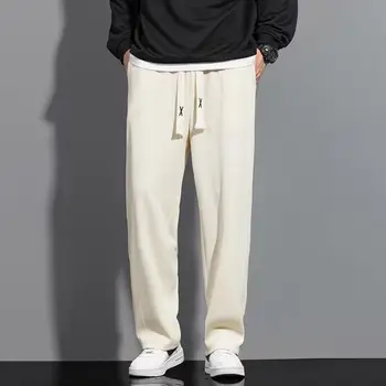 Soft Men Casual Pants Loose Fit Mid-Waist Loose Sport Pants Men Commuter Wear Breathable Loose Trousers Work Wear