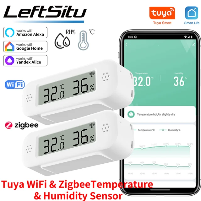 Tuya Zigbee WiFi Mini Temperature Humidity For Smart Home Thermometer Hygrometer APP Remote Work with Google Home Yandex Alexa 1