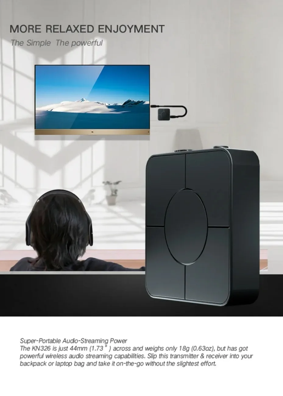 KN326 마이크가 장착된 블루투스 5.0 트랜시버 3.5mm AUX 스테레오 저지연 무선 오디오 어댑터, 자동차 PC에 적합