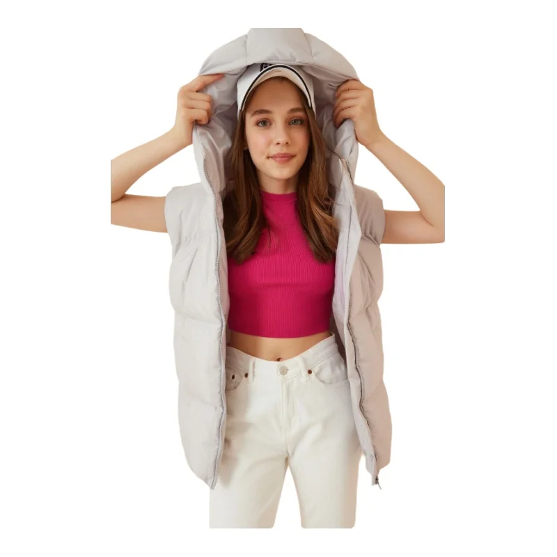 TYZA Happiness Istanbul Women's Vests Standard Sleeve Woven Casual Oversize Hood Plain Coats Jackets Casual Tops Vintage Tops 3