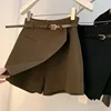 High Waist Wide Leg Mini Skirts Women Belts Solid Color Autumn Winter Loose A-line Simple Korean All-match Comfortable Casual 2