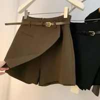 High Waist Wide Leg Mini Skirts Women Belts Solid Color Autumn Winter Loose A-line Simple Korean All-match Comfortable Casual 2