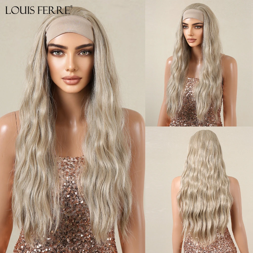 

Длинная кудрявая головная повязка LOUIS FERRE, синтетические парики для женщин, светлые, коричневые волнистые волосы с зажимами, повседневные Натуральные Искусственные волосы