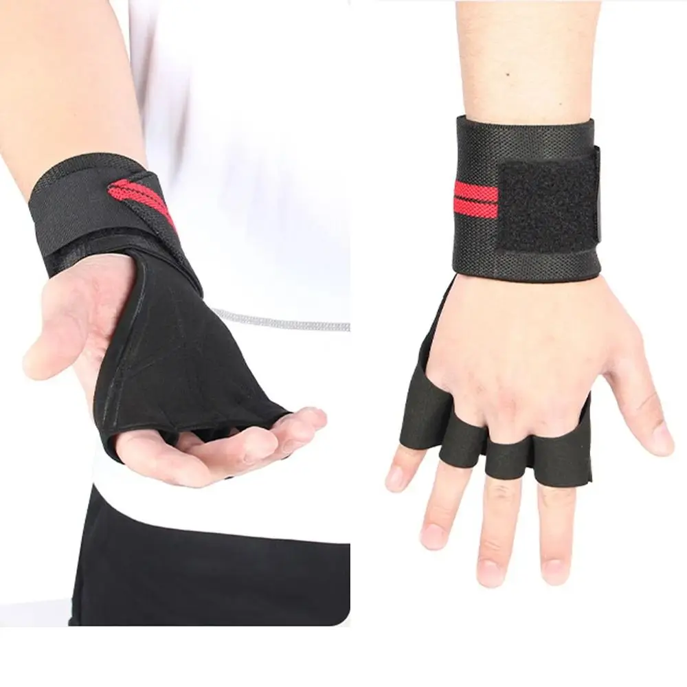 Description Picture 4 of item1 Pair with Finger Cot Fitness Power Gloves Thicken Non-slip Weightlifting Wrist Straps Wear-resistant Durable