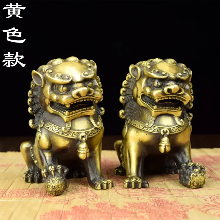 Bronzo Antico Fu Foo Dog Lion Statue China Old Archaic Guard Lions Pair 12Cm