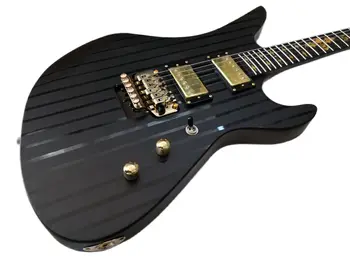 Matte Black Stripe Electric Guitar 6 String Ebony Fingerboard Gold Bat Inlaid with Gold Accessories for Musicians