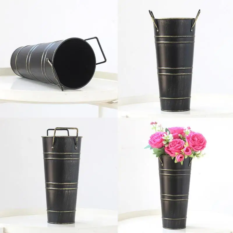 2Pcs/set Metal Umbrella Stands Folding Vintage Iron Umbrella And Flower Storage Bucket for Indoor Home Office Desktop Decoration