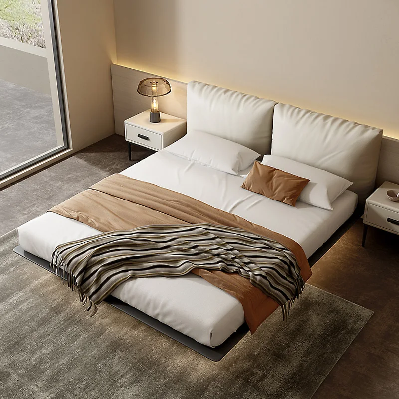 Italian Simple Suspension Bed Modern Simple Leather Bed Small Family Master Bedroom Double 1.5M/1.8M Soft Bag Wedding
