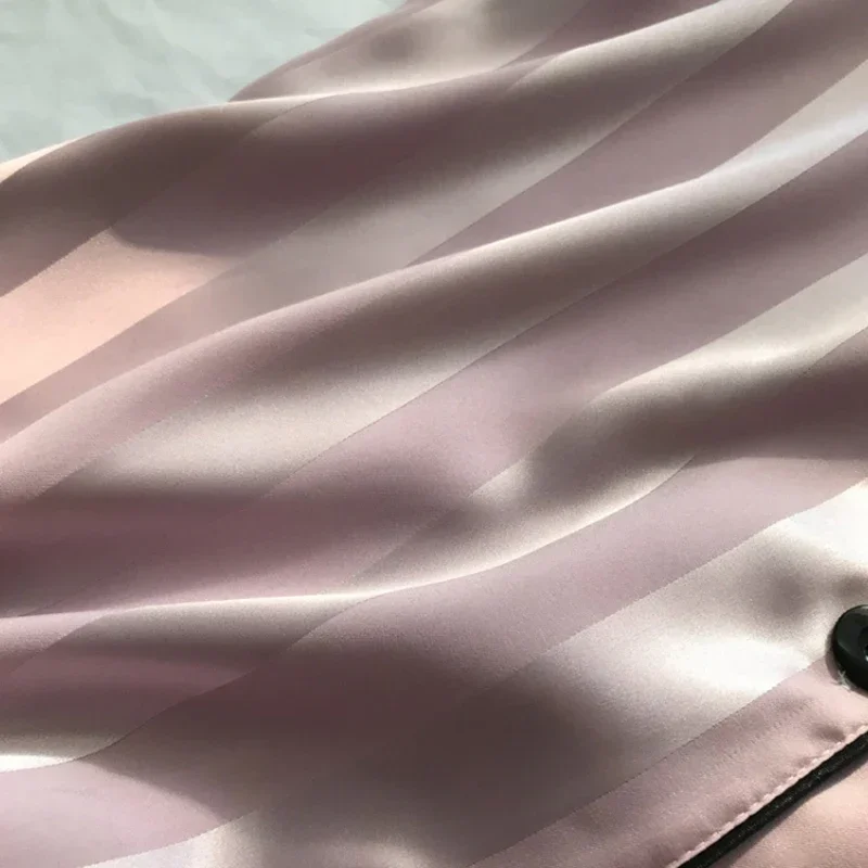 2Pcs Women Sleep Lounge Set Plus Size Seamless Satin Pajama Top & Short Set Striped Button Up Short Sleeve Shirt & Pants Pajamas women pajamas set,women pajama suit