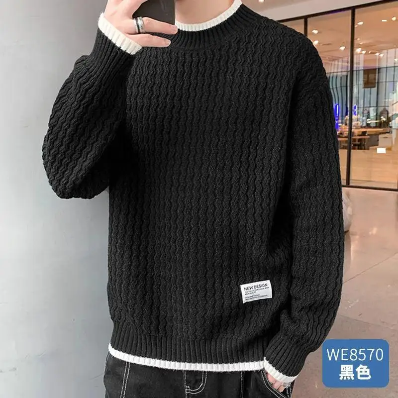 

M-4XL Mens Sweaters Autumn Winter O-neck Long Sleeve Pullover Solid Color Casual Keep Warm Handsome Male Knitwear Clothes Hw54
