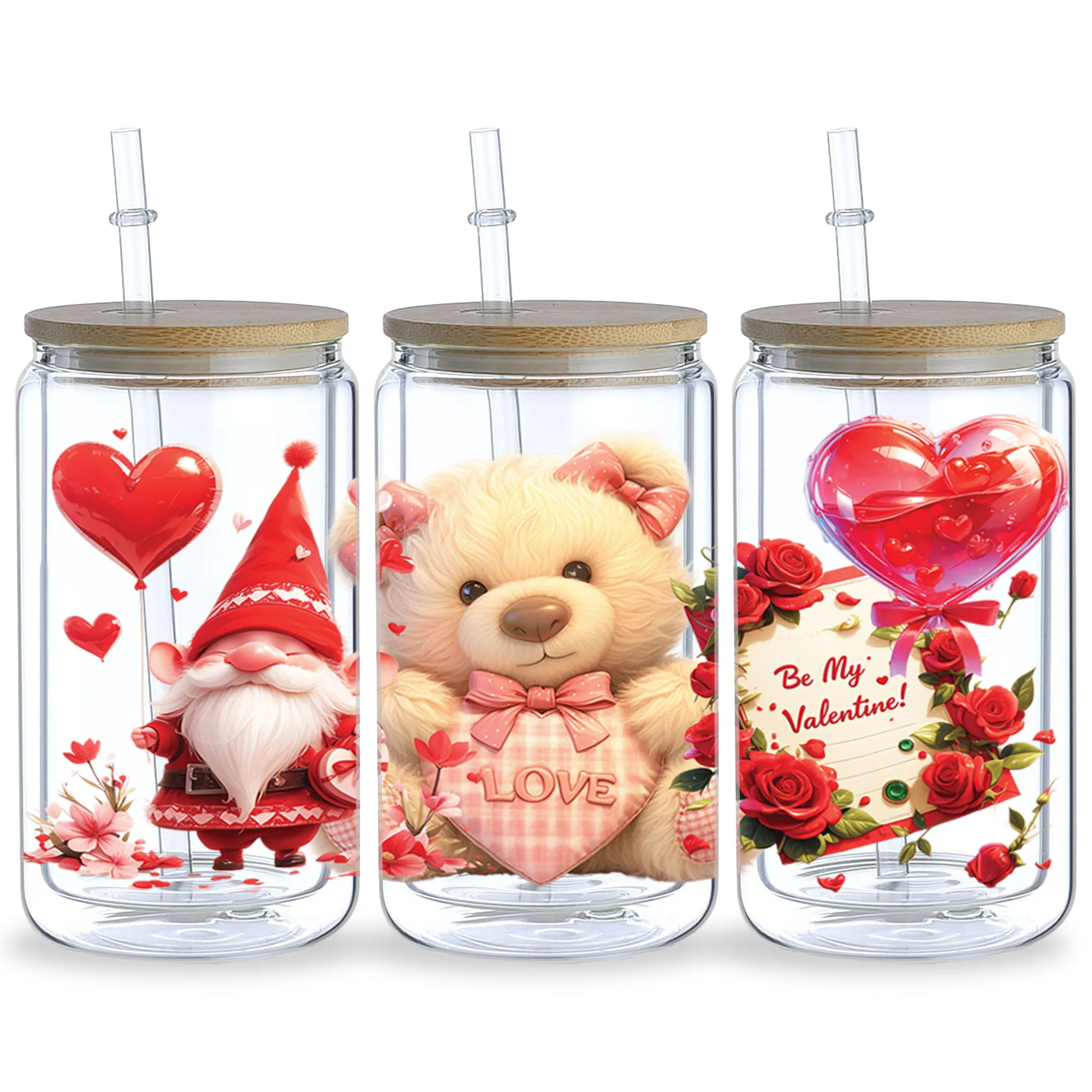 5 Sheets Valentine's Day Candy UV DTF Cup Stickers Waterproof Delicious Candy Wipeable Transfer Paper for 16 Ounces Glass Cups