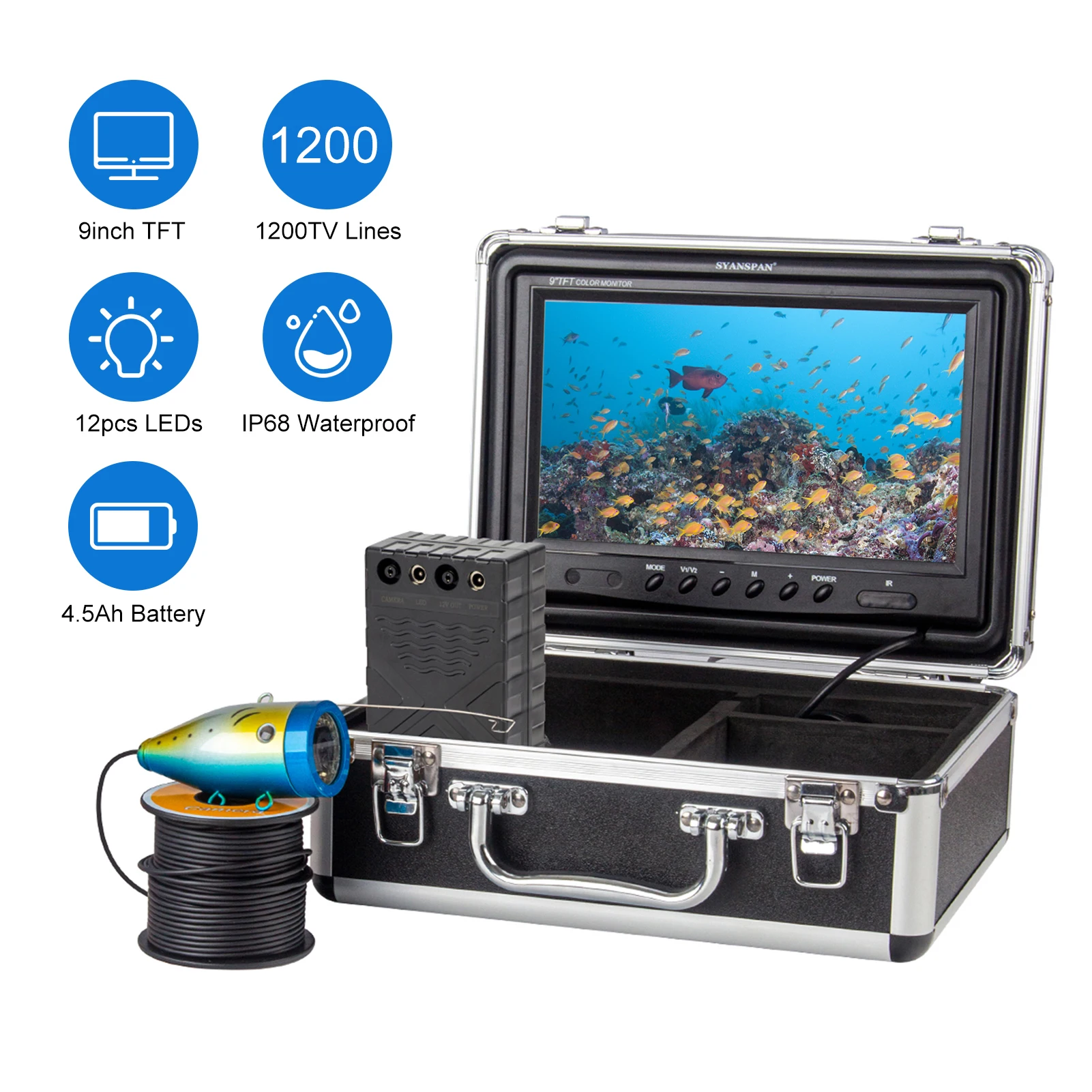 

Underwater Fishing Camera Fish Finder with 12LEDs 7Inch/9Inch LCD Display 15M/30M/50M Cable IP68 Waterproof for Sea Lake Fishing