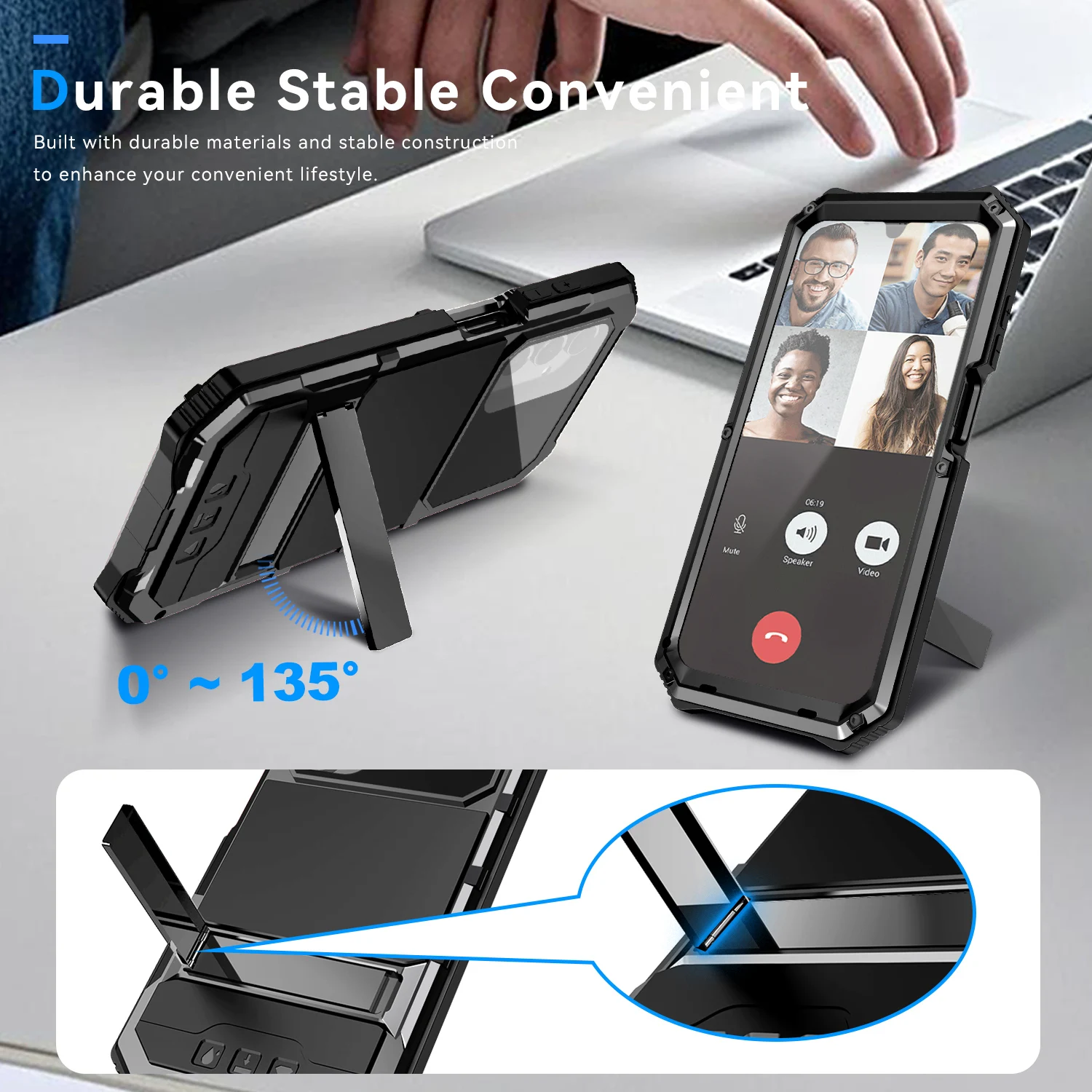 Heavy Duty Metal Armor Shockproof Phone Case with Built-in Screen Protection