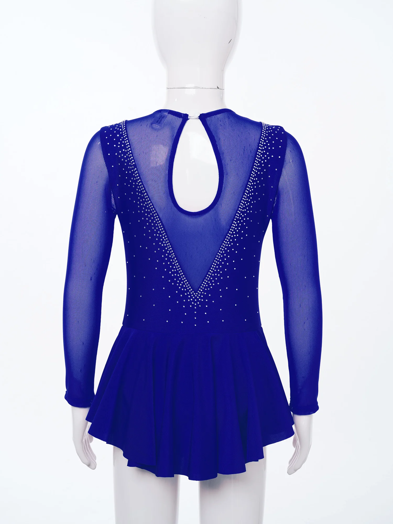 Girls Dance Costumes Rhinestone Figure Skating See-through Ballet Leotards Mesh Patchwork Hollow Out Performance
