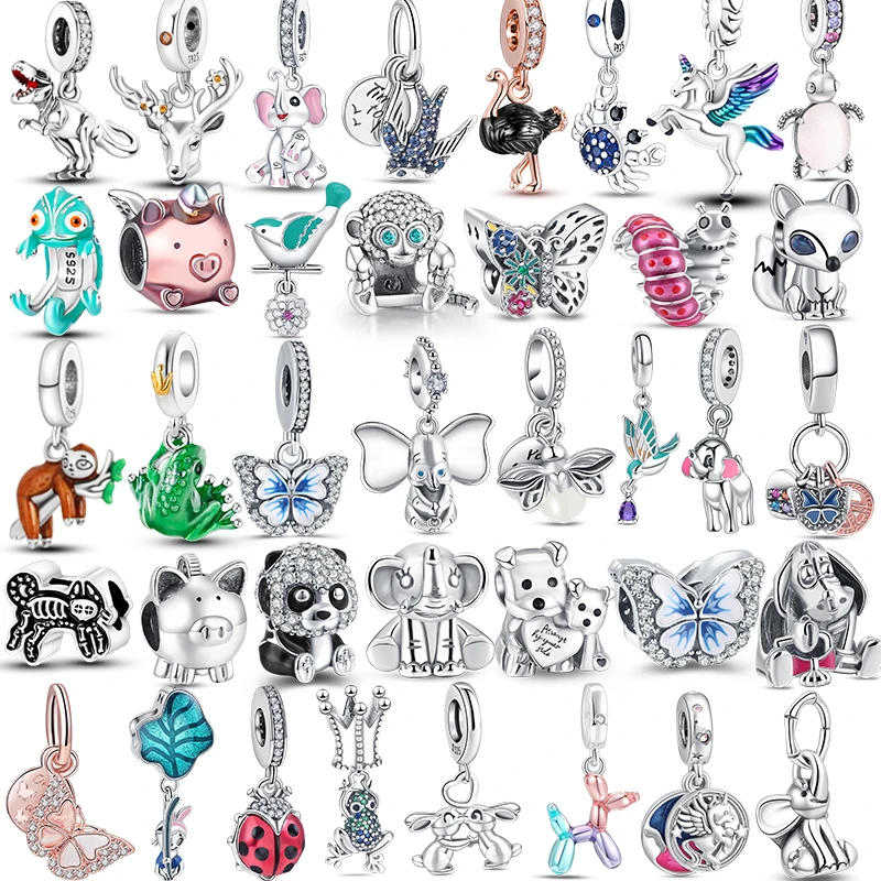 925 Silver Fit Original Pandora Bracciale Charm Ciondola Deer Elephant Unicorn Turtle Flying Pig Dog Gioielli Da Donna Ciondolo Regalo