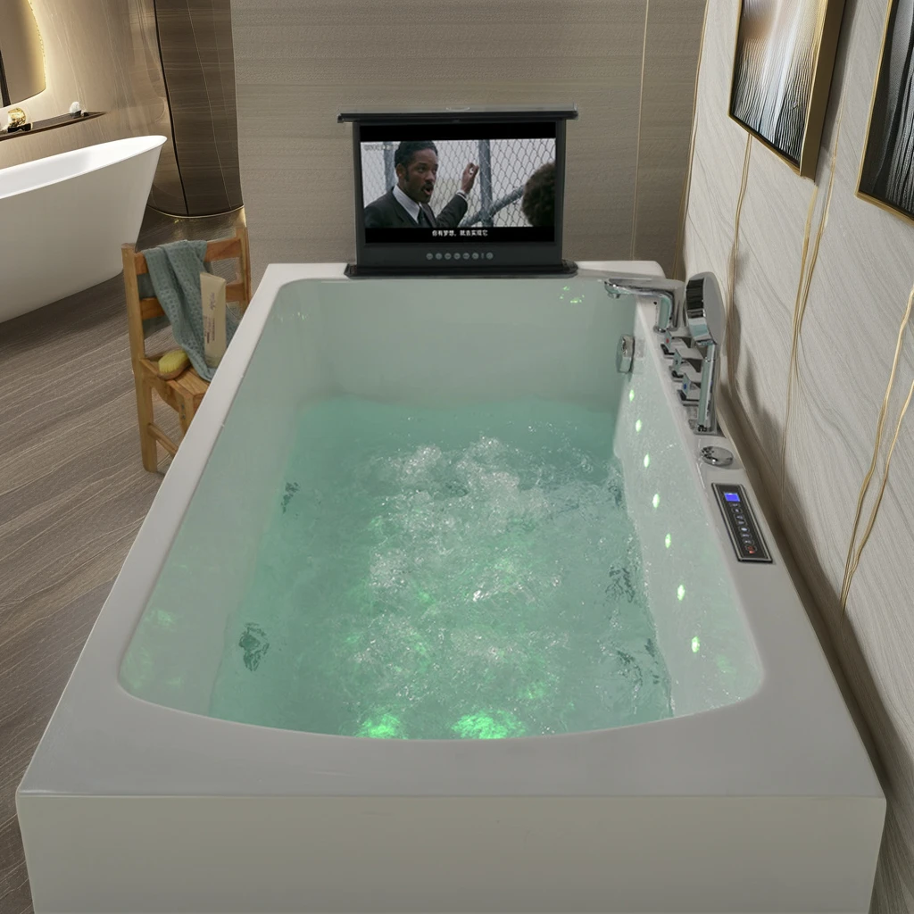 Luxury Freestanding Acrylic Outdoor Hot Tub Designed Rectangle Bathroom Pool Spa Whirlpool Soaking Massage Bathtub