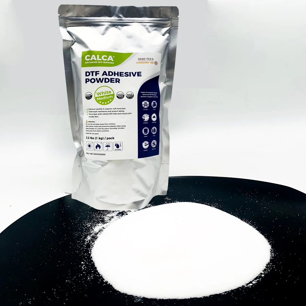 

UK Stock CALCA Direct to Film TPU DTF Powder 1kg Medium White DTF Powder Digital Transfer Hot Melt Adhesive Powder Wholesale