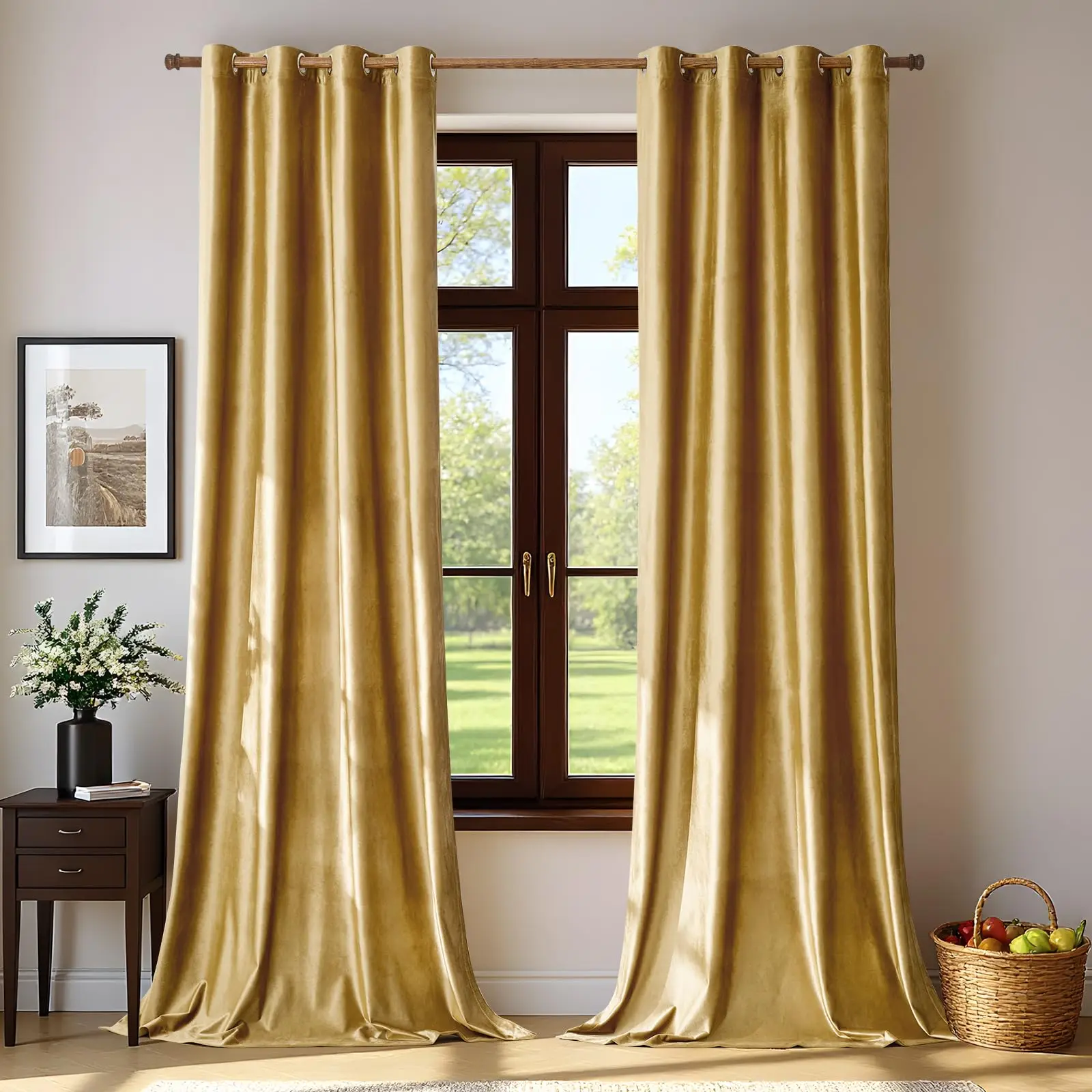 Luxurious Gold Velvet Blackout Curtains - Elegant Thermal Insulated Privacy Drapes for Living Room and Bedroom Decor