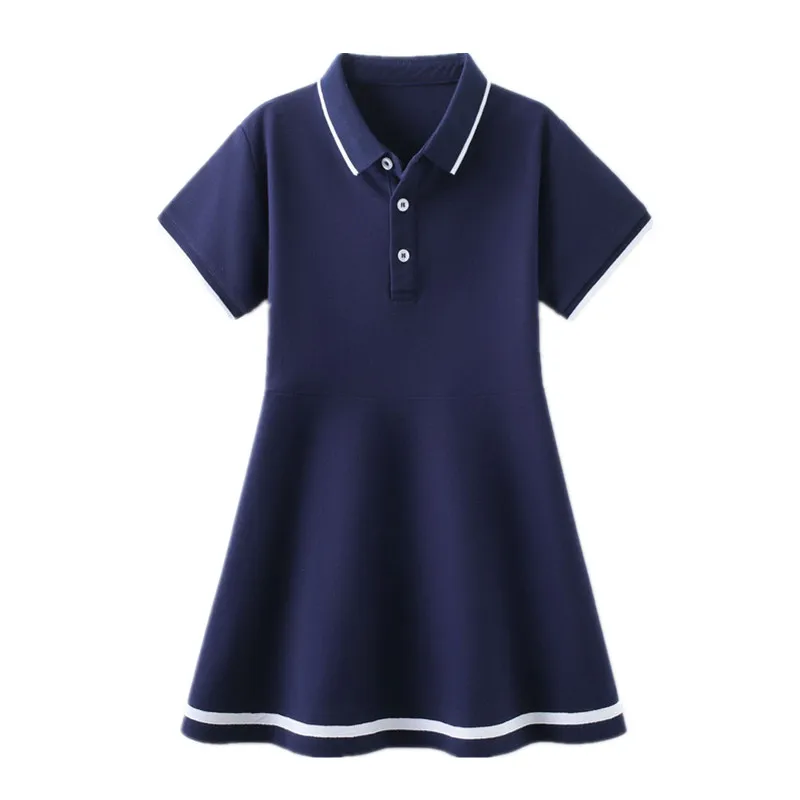 

Summer Teenager Girls Polo Dress Fashion School Uniform Kids Short Sleeve Ruffle Dresses Children Clothes