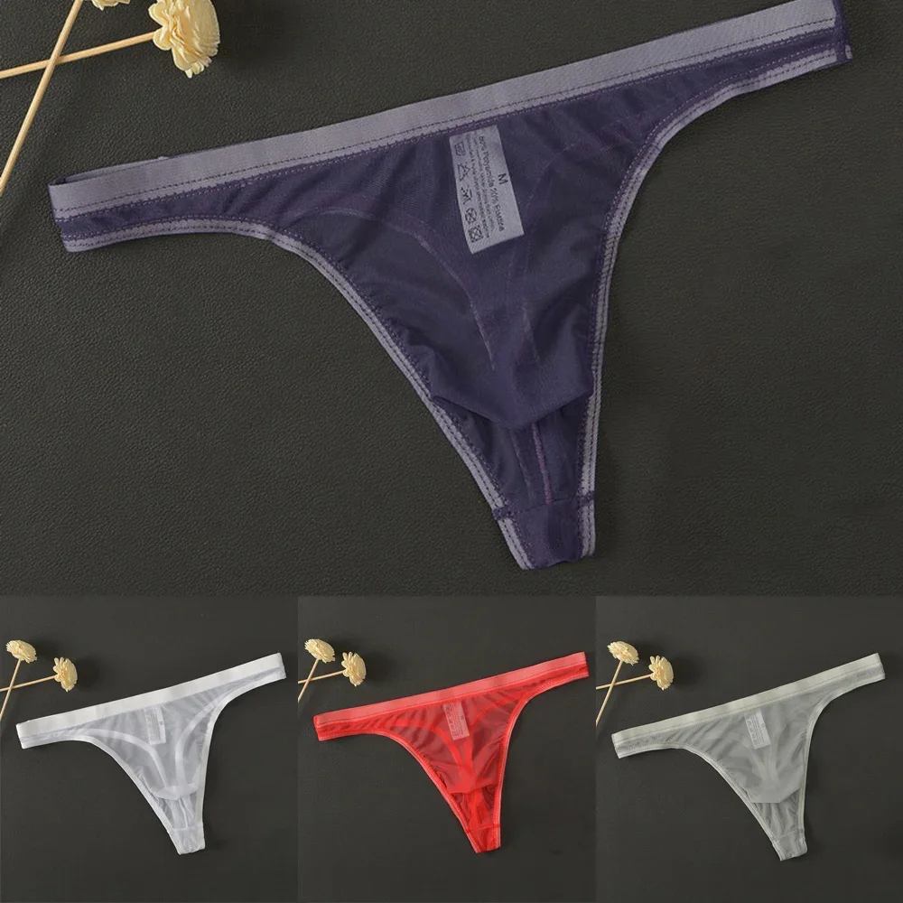

Men's Underwear T-Back Thong G-String Sexy Breathable Tangas Mesh Thong See Through Underpant Sezy Lingerie Male Panties