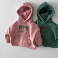 2025 automne nouveaux enfants à manches longues sweat-shirt décontracté garçons filles polaire à capuche enfants lettre imprimer chaud hauts à capuche vêtements de bébé 2