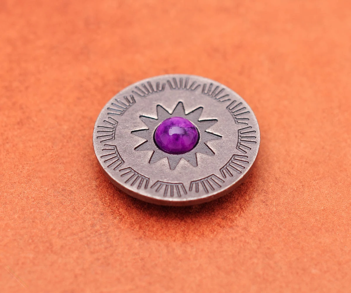 10 Stück 30 mm Antik Silber Ethno Sonne Totem Blume Lederhandwerk Gürtel Zubehör Hardware Himmelblau Türkis Concho Screwback – Detail 27