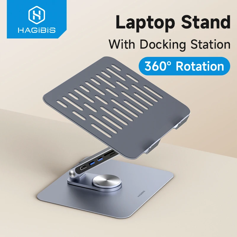 Hagibis Adjustable Aluminum Laptop Stand for Desk with USB C Dock Ergonomic Laptop Riser USB C