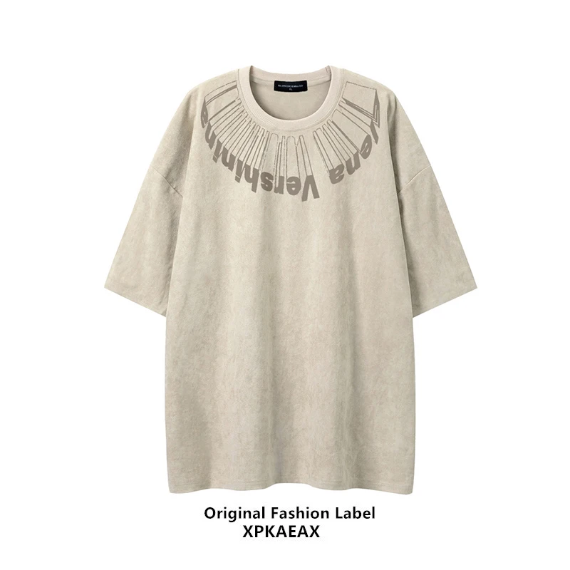 

2024 Summer Short Sleeved T-shirt Man Women Couple Top Velvet T-shirt Half Sleeved Round Neck Oversize Long Loose Tshirts