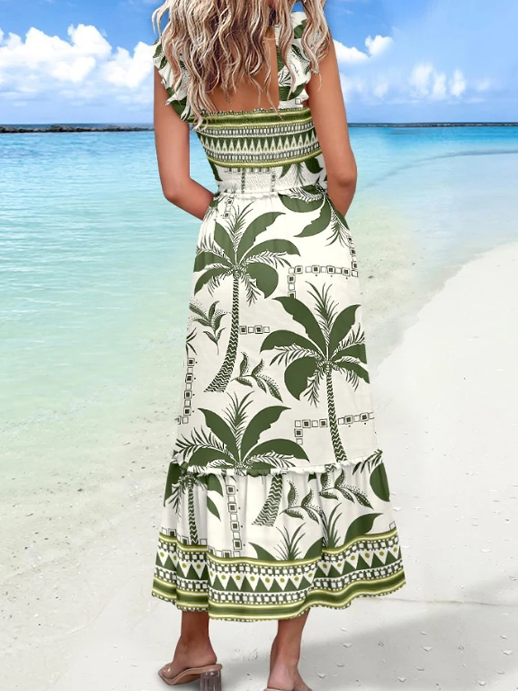 Vestido sin mangas estampado de estilo bohemio de verano, vestido