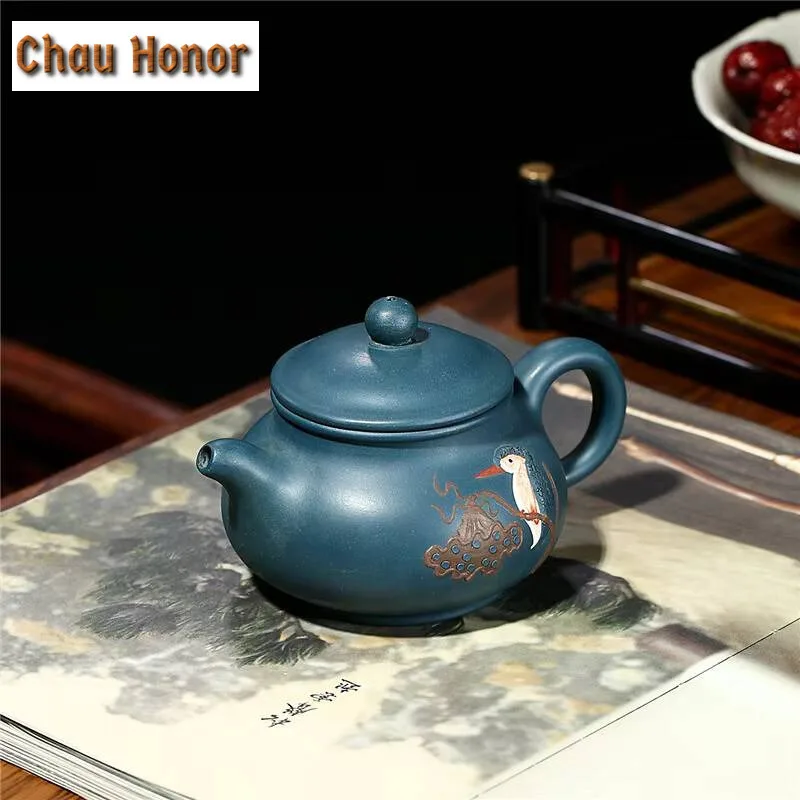 200ml Authentic Yixing Raw Ore Azure Mud Zisha Teapot Handmade Painting Household Kung Fu Teaset Tea Ceremony Customized Gifts