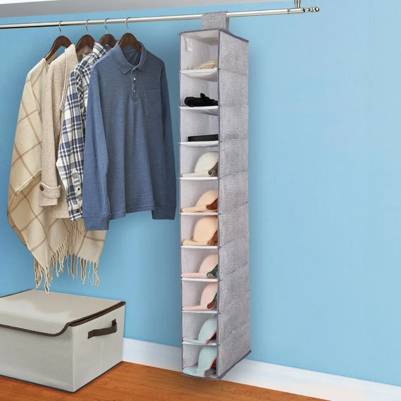 10 Layers Folding Wardrobe Hanging Bag Clothes Shoes Handbags Storage Pocket Closet Household Dustproof Containing Organizer