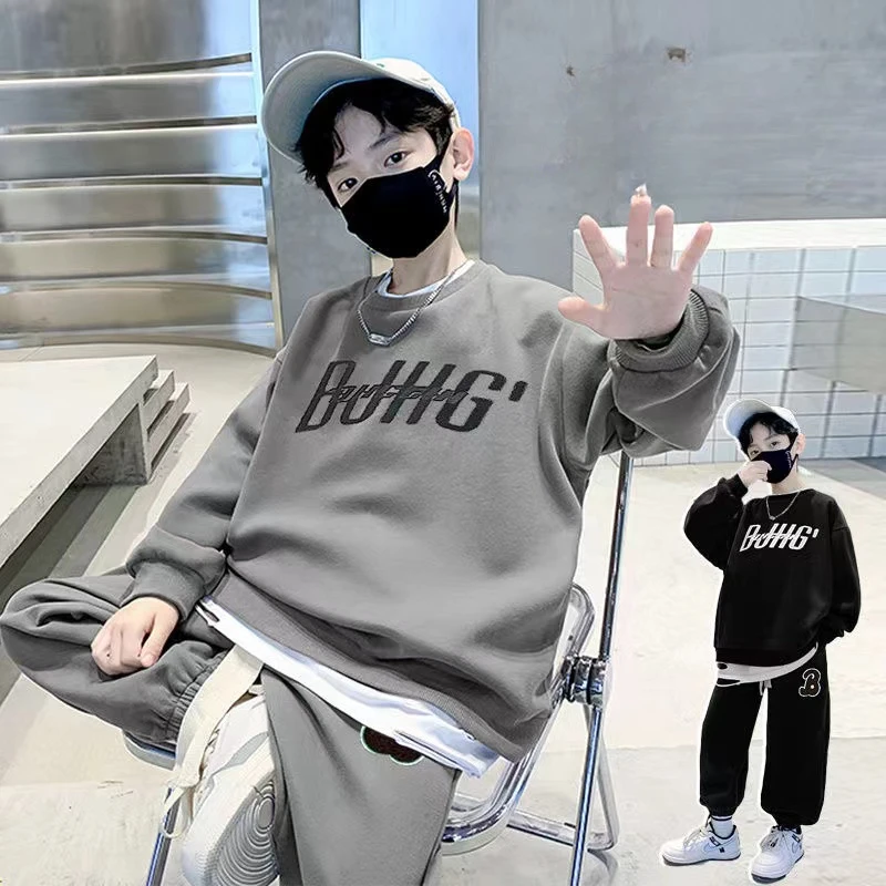 Autumn Children Boy Clothes Set Teenage Sweatshirts Pullover Top And Pants 2 Pieces Suit Fashion Letter Printed Tracksuits 6