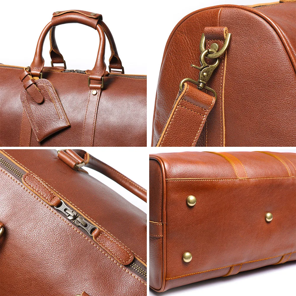 ROOG Vintage Leather Travel Tote Bag With A Roomy Interior That Easily Fits Your Essentials, Combining Style And Practicality 4