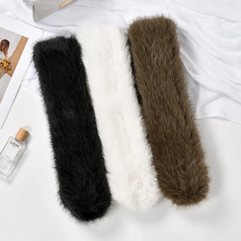 Faux Rabbit Fur Scarf Winter Warm Neckerchief Women Solid Color Neck Muffler Long Plush Shawl Ladies Thick Scarves 6