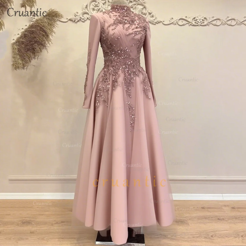 فستان أنيق للحفلات الراقصة برقبة عالية ترتر وأكمام...