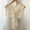 Women Shrugs Lace Hollow Out Female Summer Casual All-match Shawls Simple Scarf-collar Sleeveless Knitted Tops Korean Style Chic 1